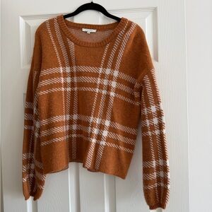 Z Supply Plaid Crew Neck Sweater - Rust and Cream